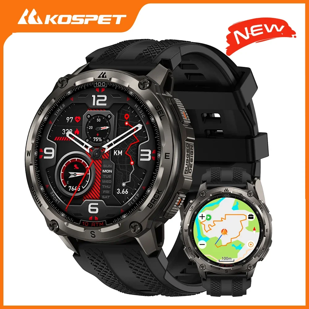 ساعة ذكية KOSPET Tank T4 للرجال من الفولاذ المقاوم للصدأ 6 مجموعات GPS خرائط غير متصلة بالإنترنت 100 متر مقاومة للماء 24/7 مراقبة الصحة لنظام Android iOS