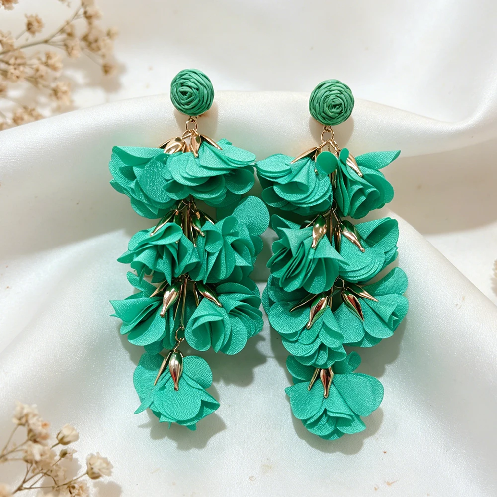 Ethnische bunte Blumen-Quasten-Ohrclips für Damen – Trend 2026, übertriebene Boho-Ohrclips ohne Piercing, Sommer-Schmuckgeschenke – Detail 9