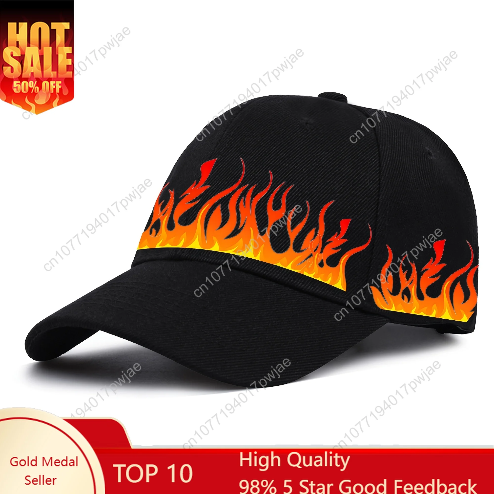 1pc baseballpet met vlammenafdruk, 100% polyester, koel en knap, verstelbare zonbeschermingshoed, ademende vochtafvoerende eend