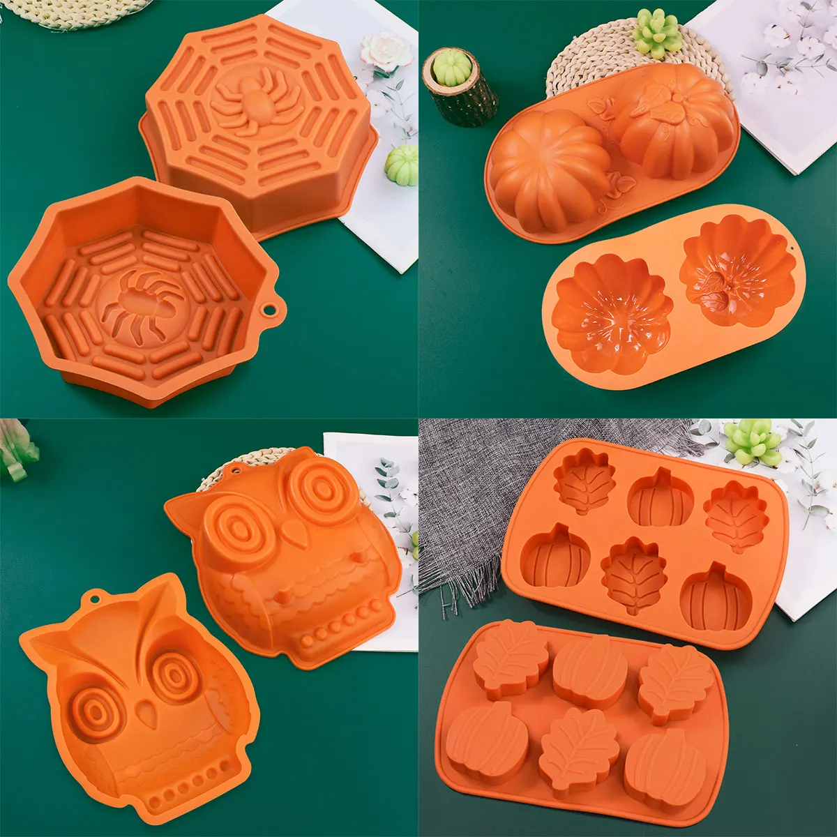 NEW Halloween Pumpkin Silicone Mousse Cake Mold Baking Tray Octagonal Spider Candy Biscuit Jelly Mold Skull Owl Chocolate Making