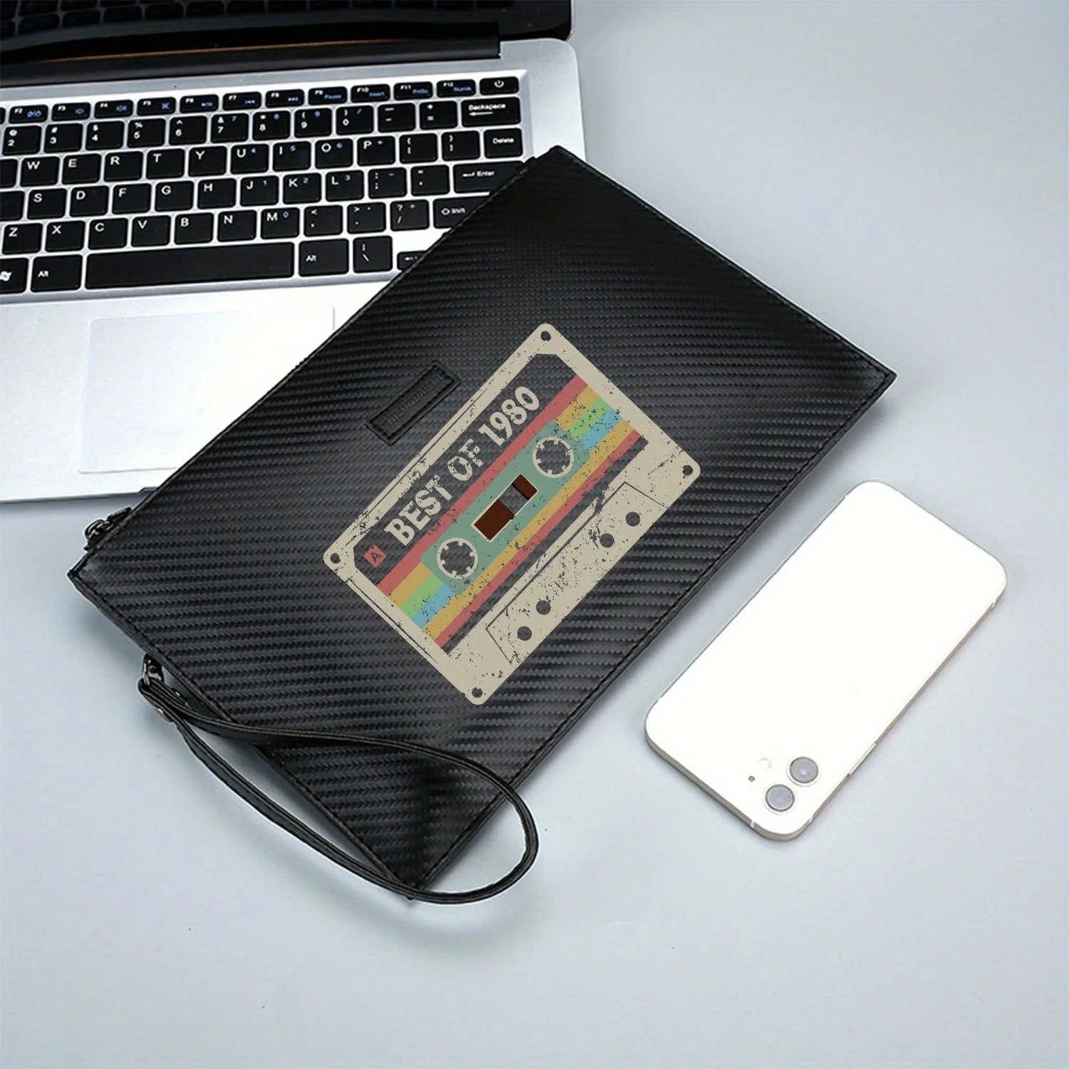 شريط كاسيت ريترو أفضل تصميم 1980 حقيبة يد رجالية أنيقة مطبوعة من البولي يوريثان عصرية وعملية للحمل اليومي