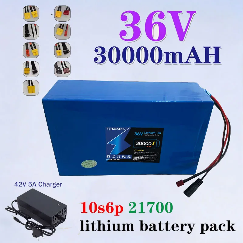 

Литиевая батарея 36В 30Ач 10S6P 21700, 42В 500Вт 800Вт 1000Вт 1200Вт 1500Вт, со встроенной BMS и зарядным устройством 5А