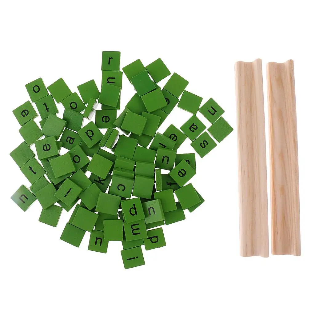 100pcs Wooden Letter Tiles with 2pcs Tile Racks for Crafts Creative Game Toy