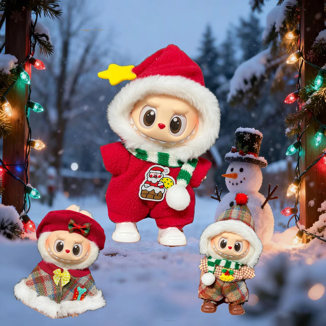 

Рождественский комплект одежды для Labubu, красная фестивальная кукольная одежда, аксессуары для V3, одежда Labubu, плюшевая кукольная одежда, Ropa