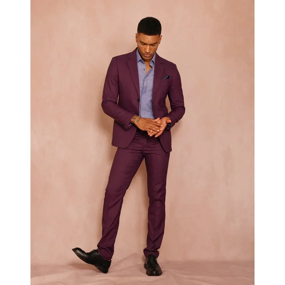 

Summer Solid Suits for Men 2 Piece Formal Notch Lapel Single Breasted Business Casual Daily Outfits Elegant Wedding Tuxedo