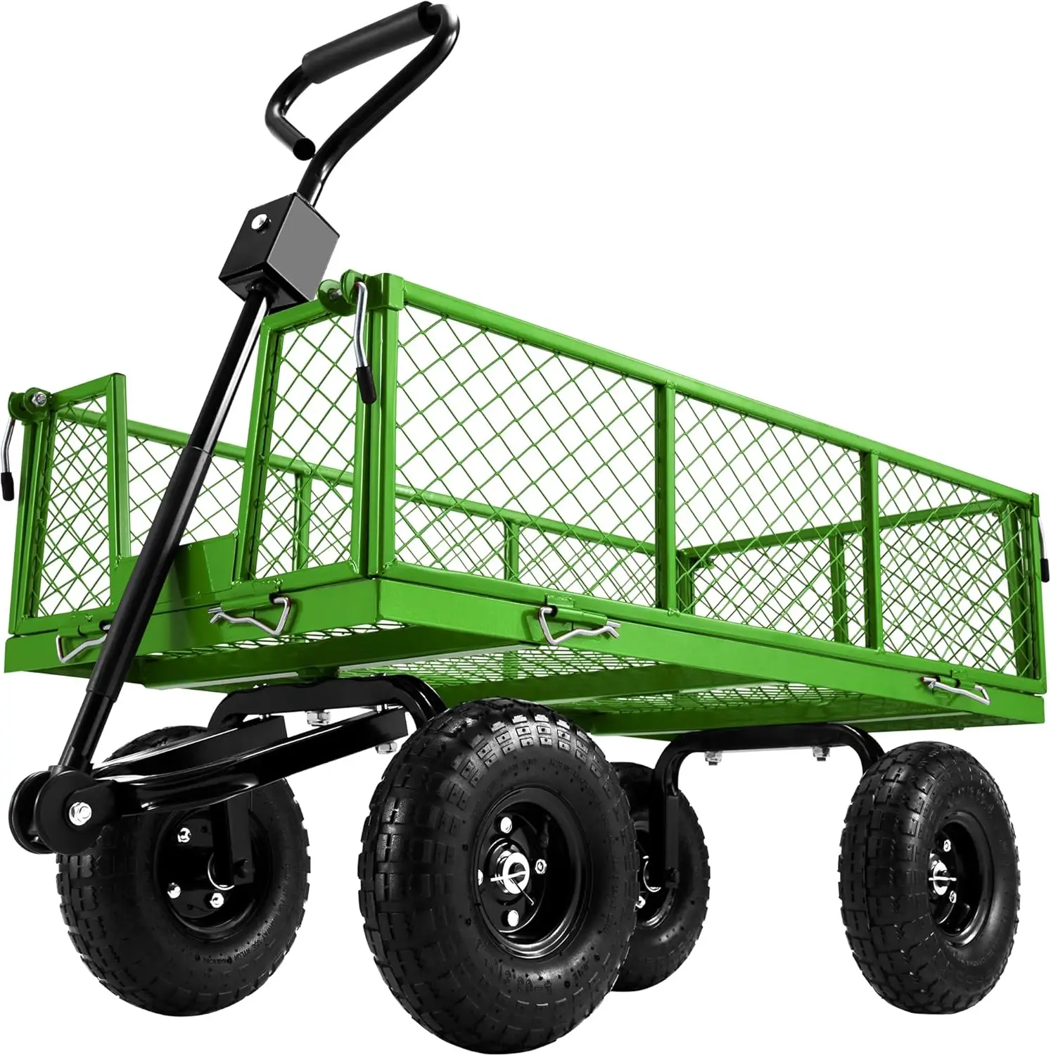 Steel Garden Cart With Removable Sides, 880Lbs Heavy Duty Utility Wagon Cart With Huge Pneumatic  Tires, Wagon Cart