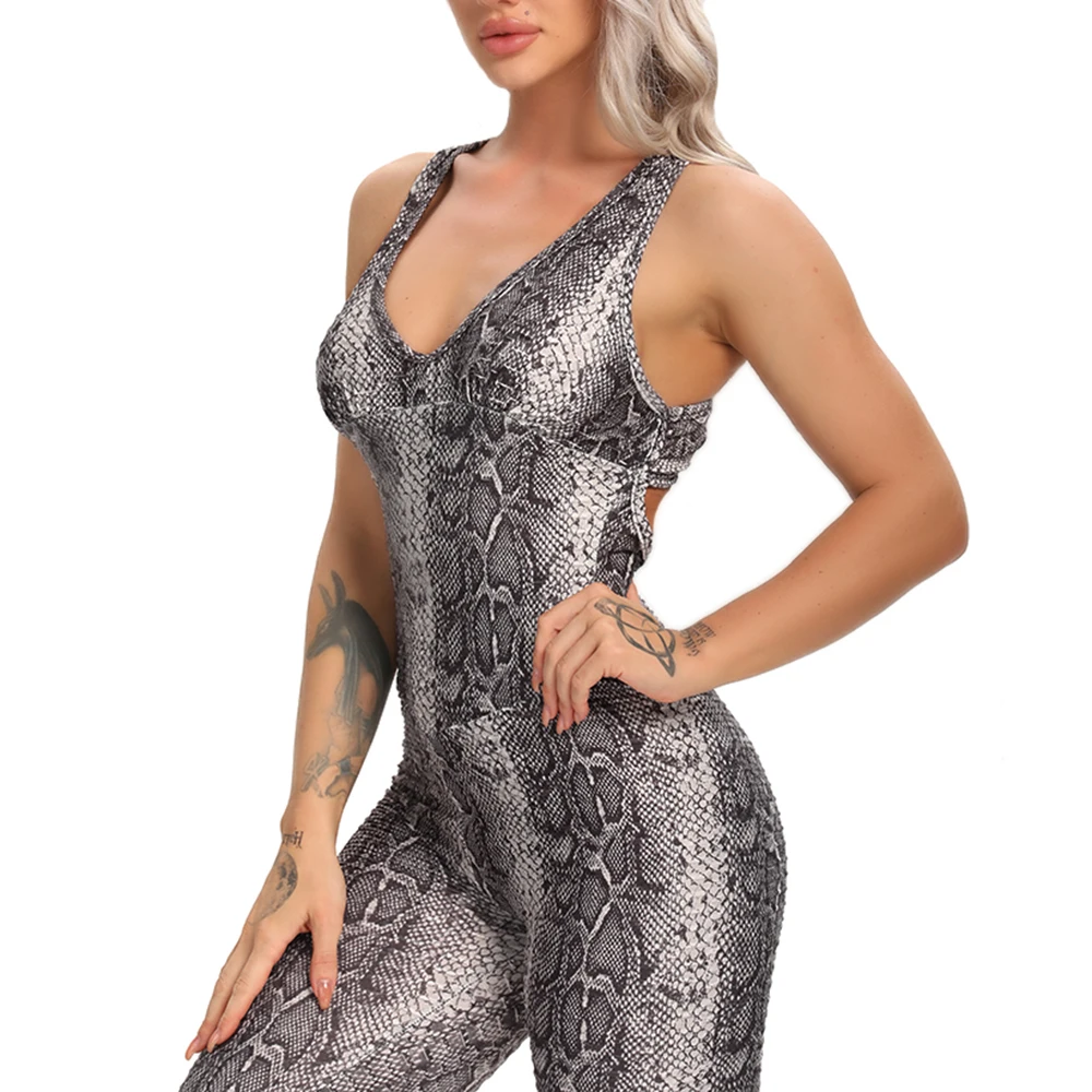 Leopard Yoga Set Fitness Women Jumpsuit Sexy Sleeveless Tracksuit One Piece Sports Leggings Gym Backless Workout Sportswear