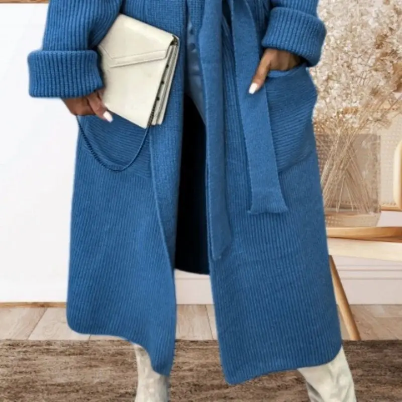 Luźny sweter-płaszcz damski z kołnierzem, jesienno-zimowy, nowy, modny, odzież wierzchnia, casualowy, do dojazdów do pracy, długi...