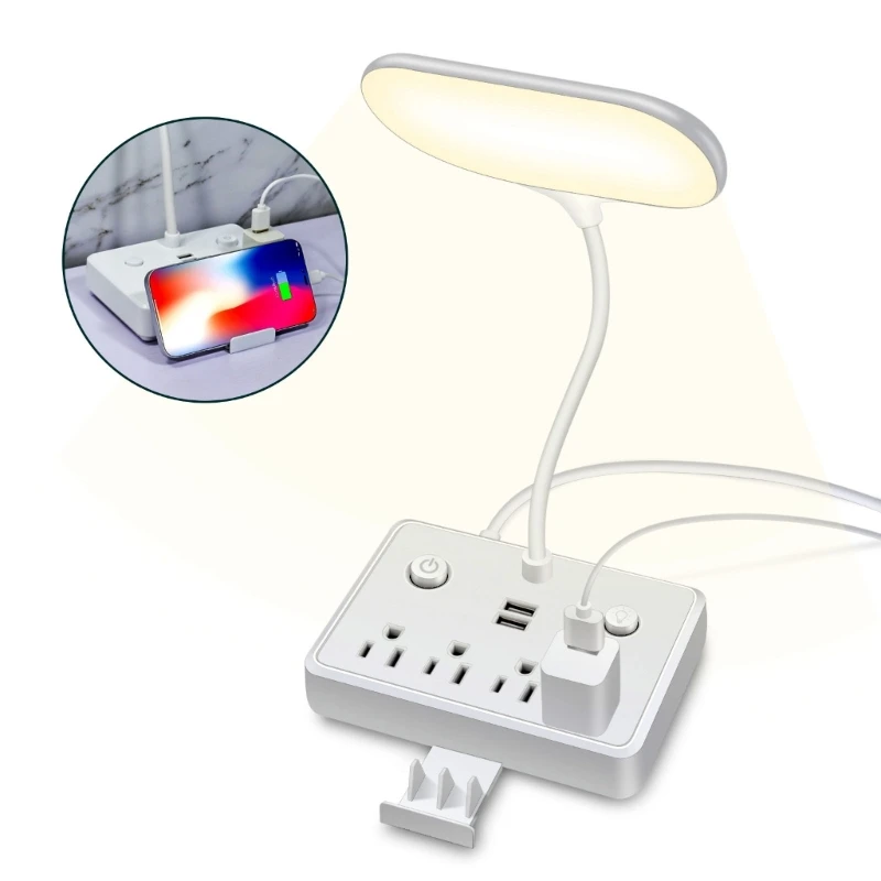 J6PA Portable Power Strip Tabletop Lamp with 4 Outlets & 2x USB Port for Tablet Phone