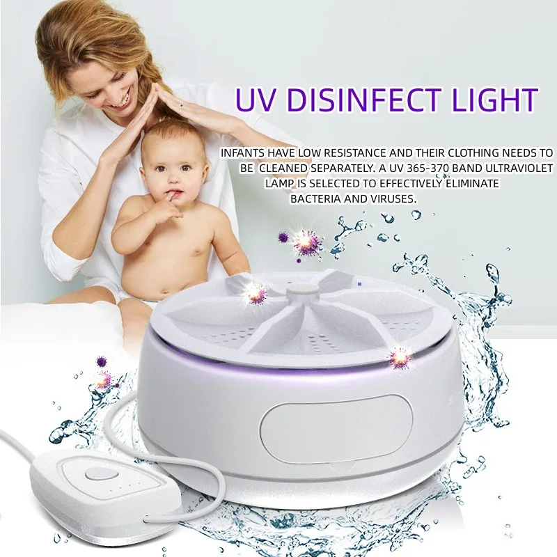 Mini Ultrasonic Turbo Washing Machine Baby Clothes Washing UV Disinfect Laundry Portable Travel Underwear Washer USB