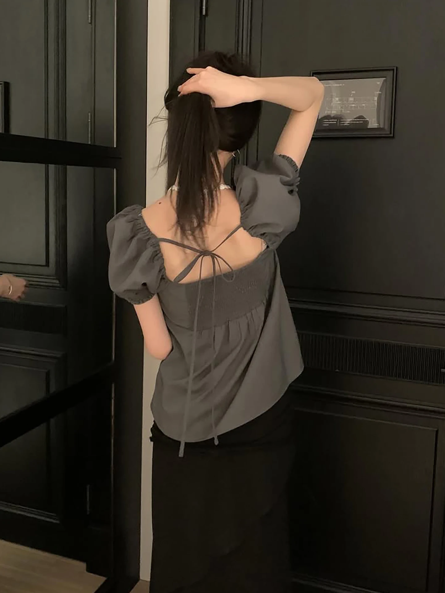 

Ele ort Sve irt Women's Faion Spring Summer Design Ba Hollow out Belted irt Polyester Fiber Non-deformable