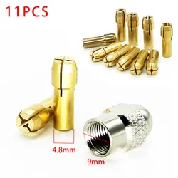 5/11pcs/set 0.5mm-3.2mm Brass Dremel Collet Mini Drill Chucks 4.3mm Shank for Rotary Tool+1Pc 8 x0.75 Mill Shaft Screw Nut Cap