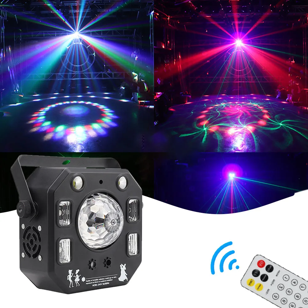 

Voice controlled rotating disco light four in one LED laser magic ball bar KTV flash family holiday party wedding effect light