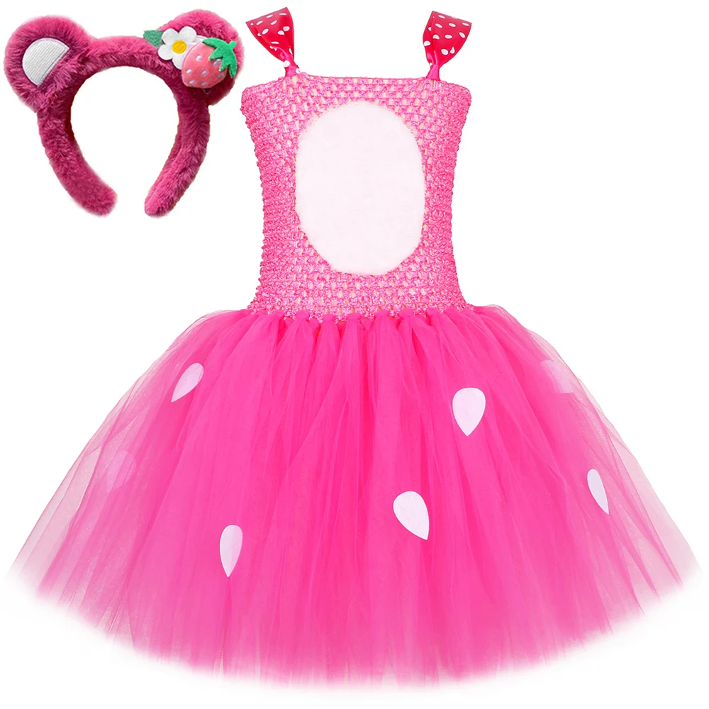 Pink Strawberry Bear Tutu Dress Baby Girls Birthday Party Princess Dresses Toy Villain Lotso Cosplay Halloween Costume for Kids