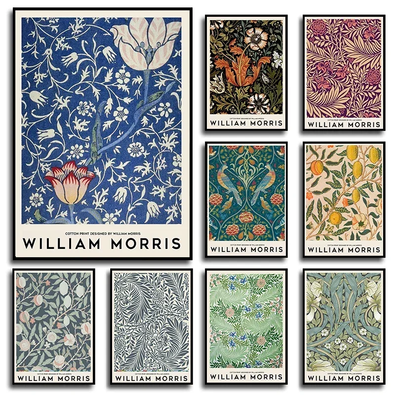 Canvas Painting Wall Art Pictures Abstract William Morris Flower Leaf Bird Vintage Posters and Prints for Living Room Home De