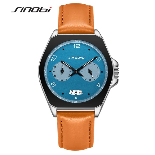 Imagen 1 del producto SINOBI, relojes de marca superior para hombre, estilos de moda, relojes de pulsera de cuarzo para hombre, los mejores regalos, reloj con correa de cuero, reloj impermeable para hombre