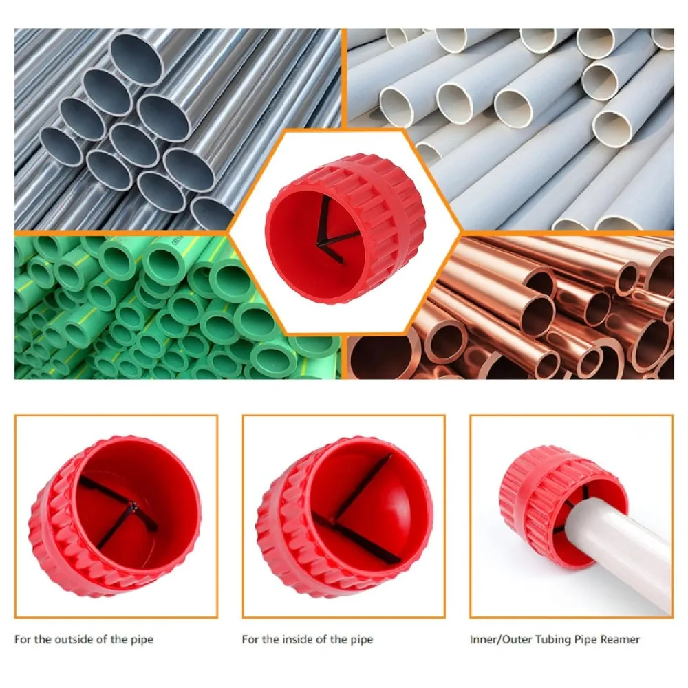 Red Tube Reamer Deburring Tool Inner and Outer Blade ABS&Alloy Inner and Outer Deburring Tool Suitable Diameter 3/16-1 1/2in