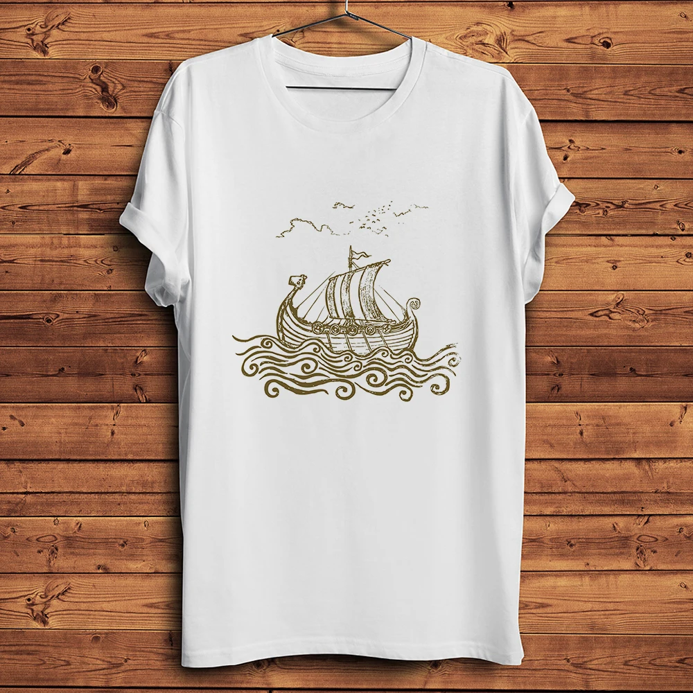 The Vikings Langskip Valhalla Funny Vintage T-Shirt,Men Homme White Casual Short Sleeve Tshirt,Unisex Tee Streetwear Breathable
