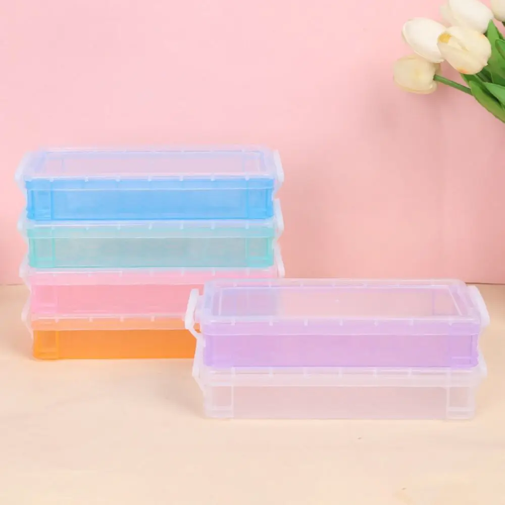 

Large Capacity Transparent Pencil Case Space-Saving with White Buckles Stationery Storage Box Double Open Stackable