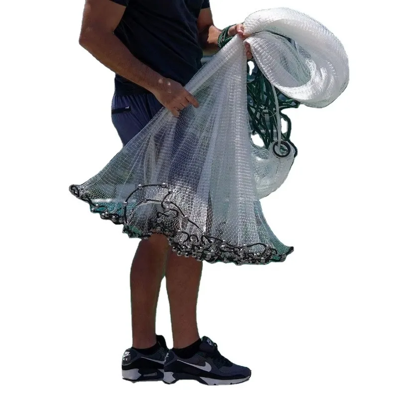 High Quality American Style3/16''Mesh  Fish Catching Net PA Mono Double Knot Fishing Cast Nets with Lead Sinker for Fishing Cage