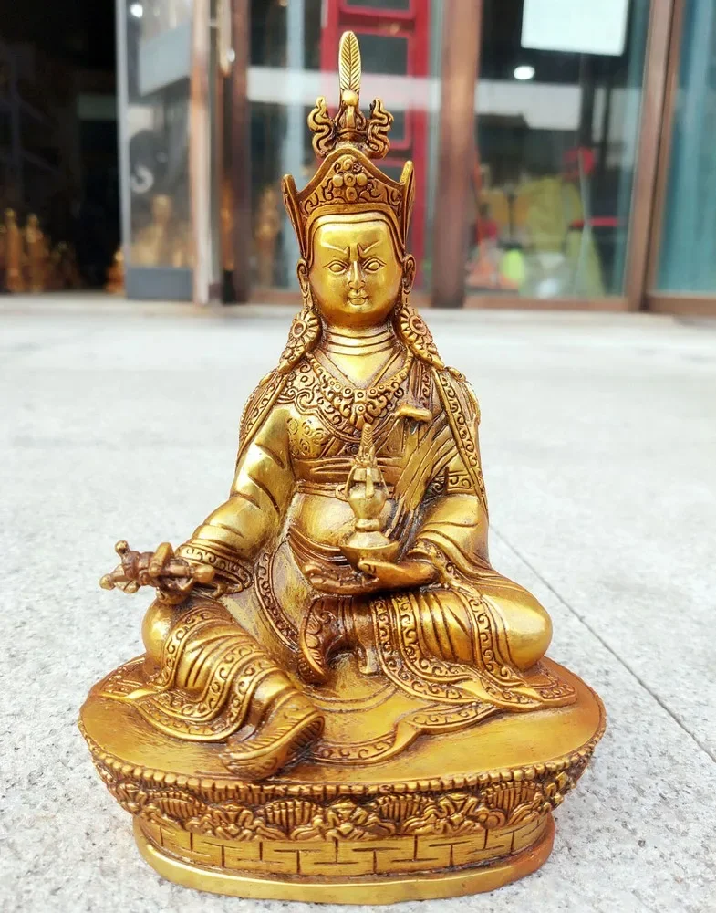 8.2 "البوذية التبتية القديمة البرونزية المذهبة جورو بادماسامبهافا رينبوتشي تماثيل بوذا