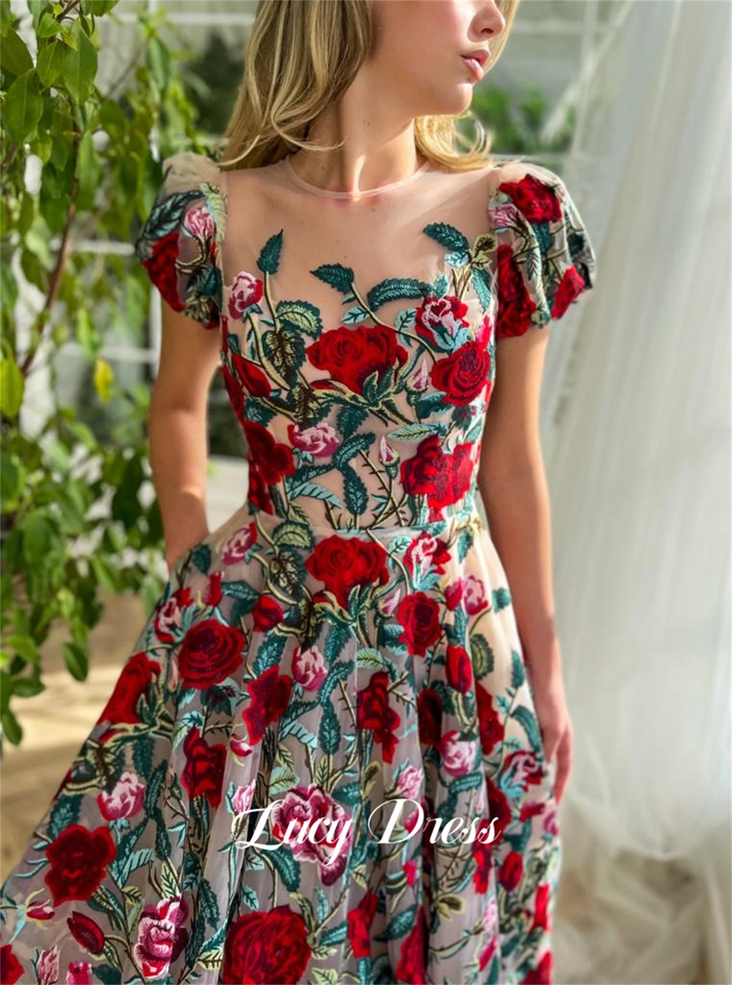 Lucy Line A Ball Gown Wedding Party Graduation Floral Embroidery Fabric Dresses Evening Weddings Female Dress 2024 Formal New