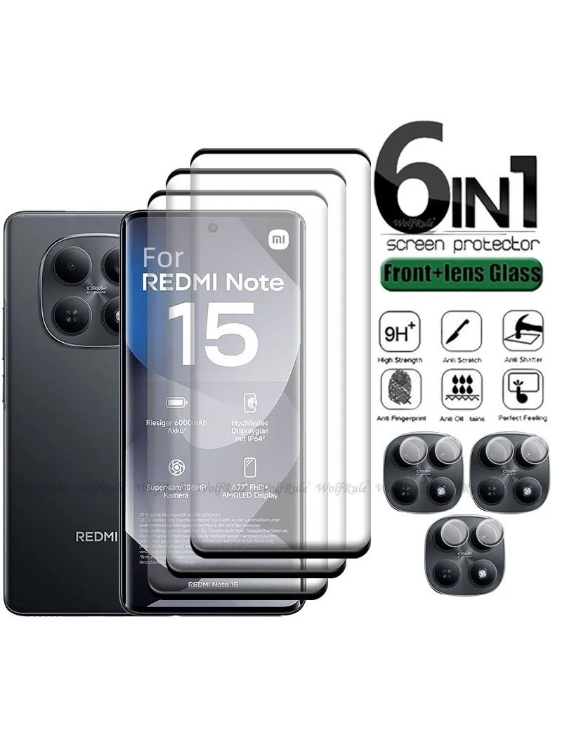 6-w-1 Szkło Hartowane 9H do Redmi Note 15 4G, Zakrzywione Szkło Ochronne na Ekran i Szkło na Obiektyw Xiaomi Redmi Note 15 4G — zdjęcie produktu 7