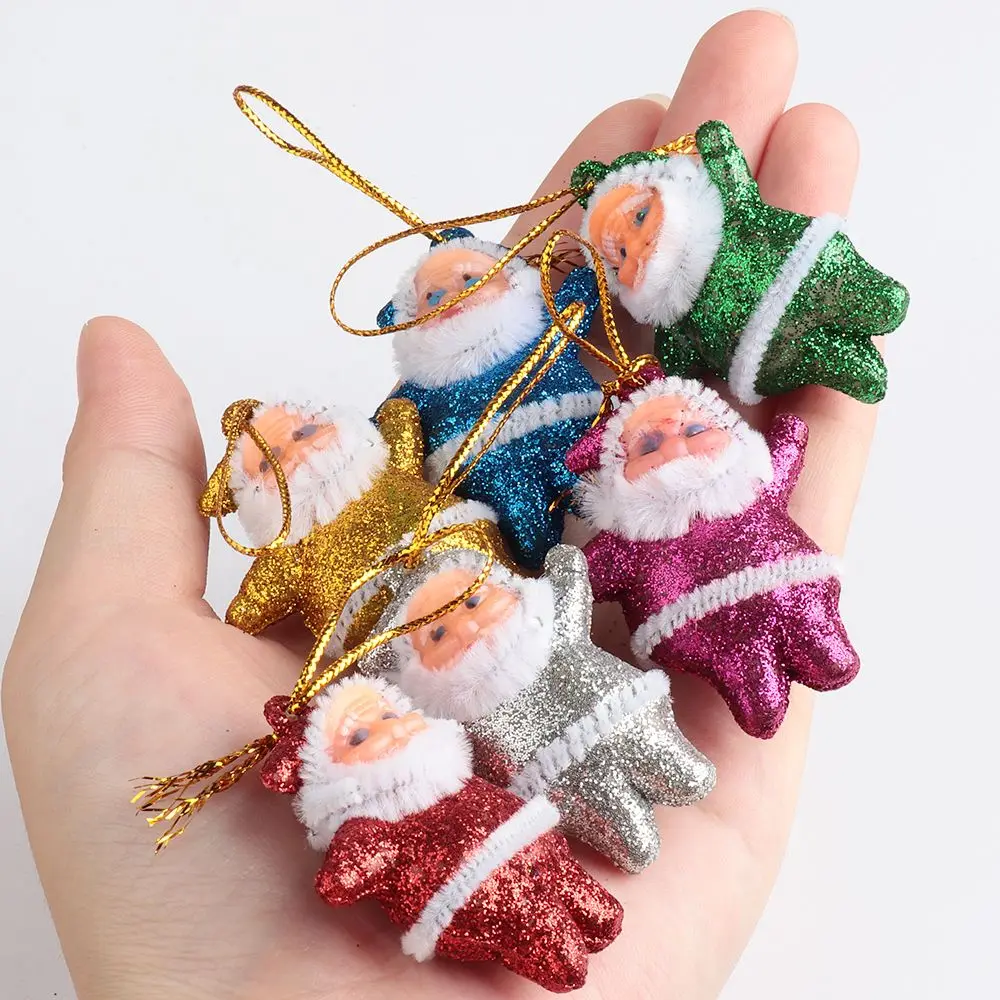 6Pcs Mini Santa Claus Christmas Drop Ornaments Multi-Color Santa Claus Party Xmas Tree Hanging Pendants Decor Home Decoration