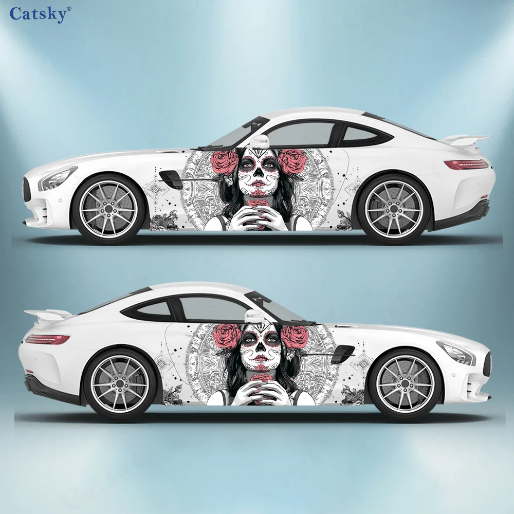 Skull woman sticker with mandala pattern splash before, suitable for cars and trucks, durable, fade resistant, easy to install a view 3