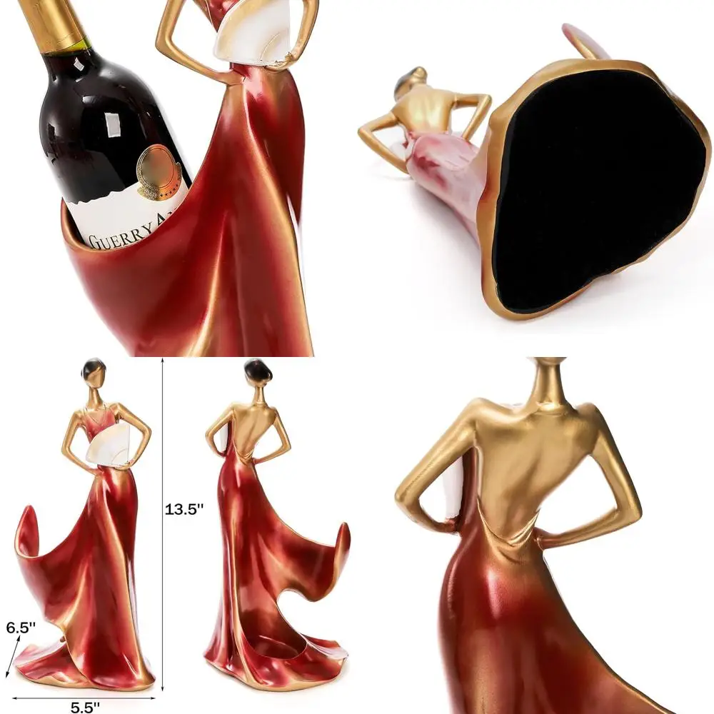 

Red Resin Wine Rack with Lady Statue, 13.5x6.5x5.5, Decorative Holder for Kitchen or Bar Counter