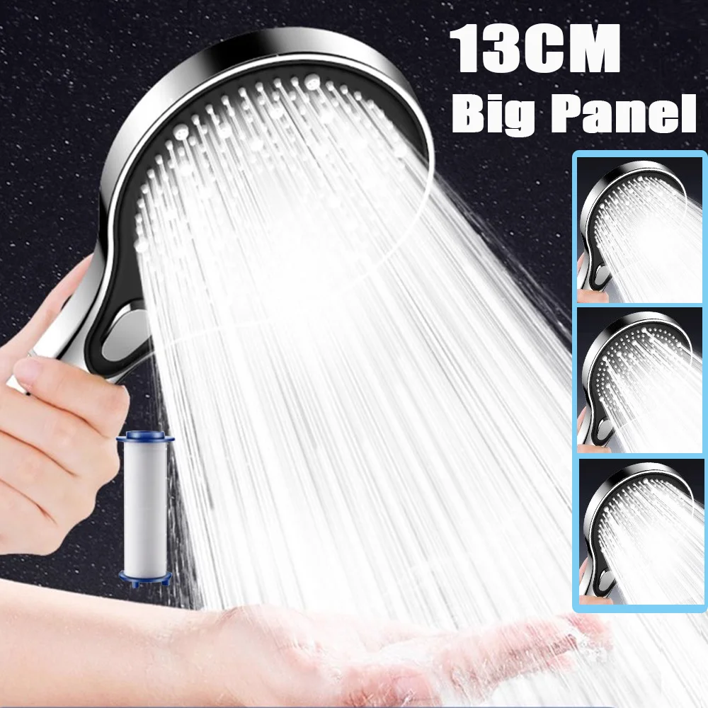 

13CM Big Panel 3-speed Modes Pressurized Shower Head With Calcario Filter Multi-function Sprayer High Pressure Adjustable Shower