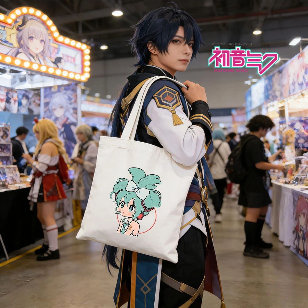 

Симпатичная холщовая сумка-шоппер с изображением Хатсуне Мику — сумка-тоут с персонажем японского аниме для женщин и мужчин, подарок для путешествий
