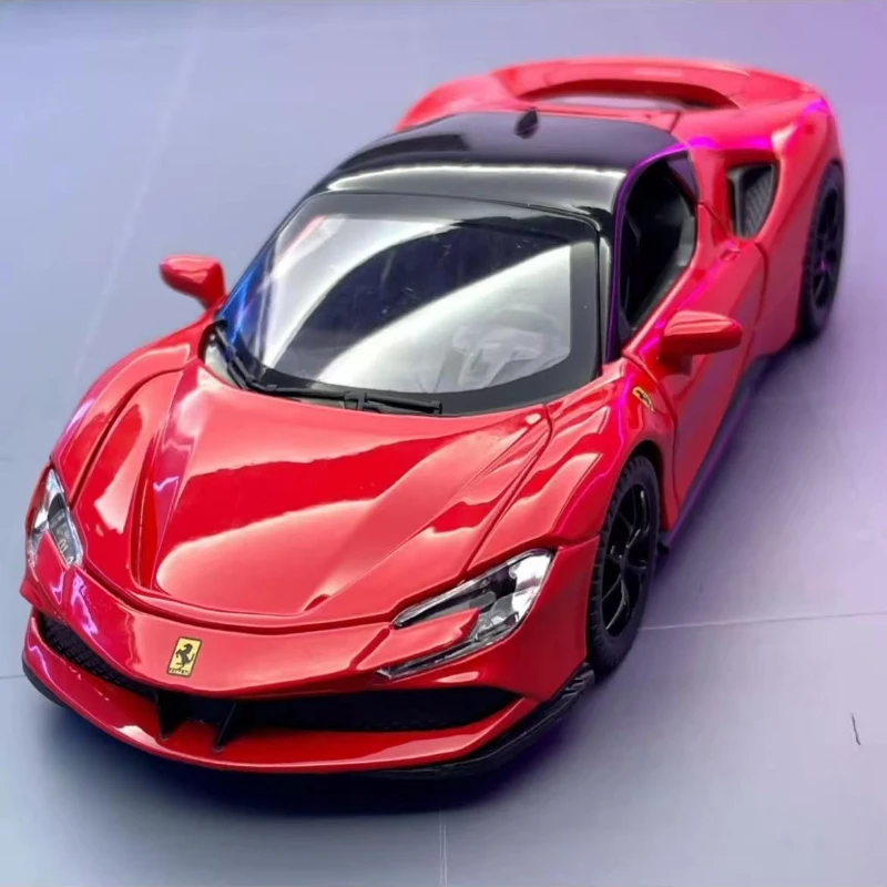 

1:32 Ferrari SF90 Supercar Alloy Car Model Diecasts Metal Toy Vehicles Car Model Simulation Sound Light Collect gifts F608
