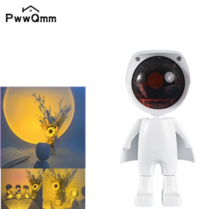 PwwQmm Led Rainbow Projection Sun Lamp Night light Robot Table Night Light Sunset Lamp Infinite Dimming Bedroom Atmosphere Light