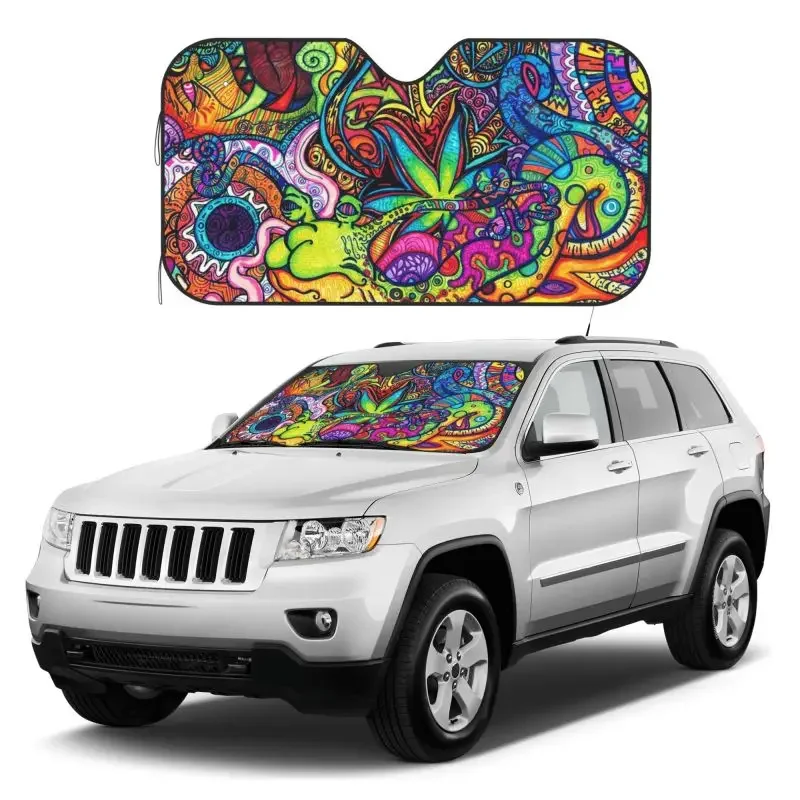 

Custom Abstract Bright Trippy Rainbow Car Windshield Sun Shade Front Window Sunshade Cover for Sedan Truck SUV Blocks UV Rays