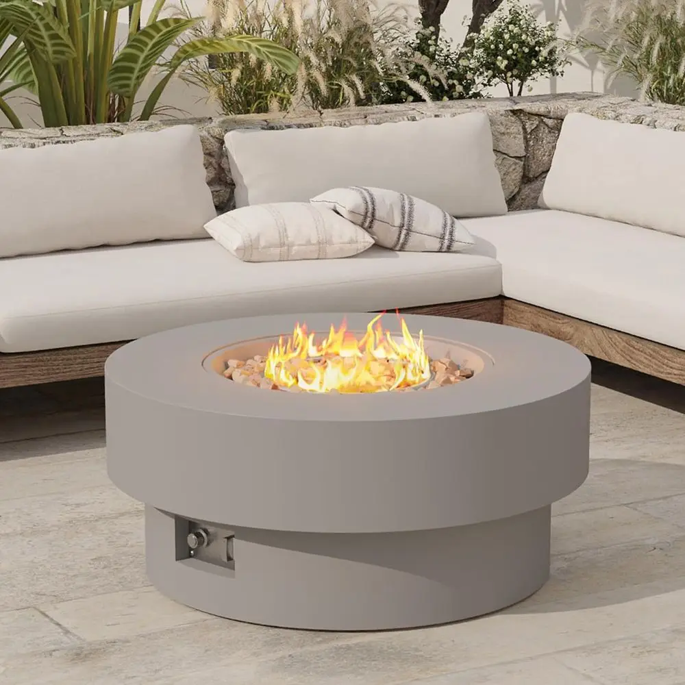 Gray 32.5 Outdoor Propane Fire Pit Table with 50,000 BTU, Lid, Waterproof Cover, 10ft Hose, Tank Base, Lava Rocks, CSA Certified