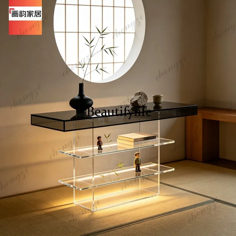 Acrylic end view table Transparent multi-layer shelf Narrow table Entrance table Light luxury design sense