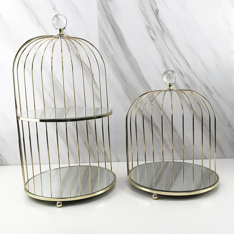 Nordic double-layer birdcage cake dessert rack, three-tier fruit snack plate, iron ornament, hotel afternoon tea break tableware