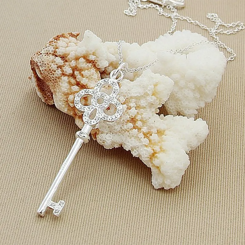 ファッショナブルなシンプルな 925 スターリングシルバーネックレスかわいいキーペンダントネックレス女性ジュエリーギフト 46 センチメートル