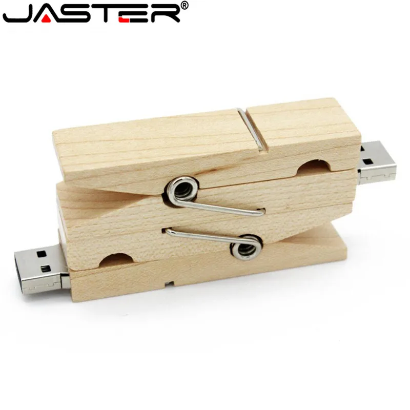 JASTER Clip in legno USB Flash Drive Pendrive 4GB 16GB 32GB 64GB 128GB Memory Stick regalo di pensenalità 1 pz Logo personalizzato gratuito