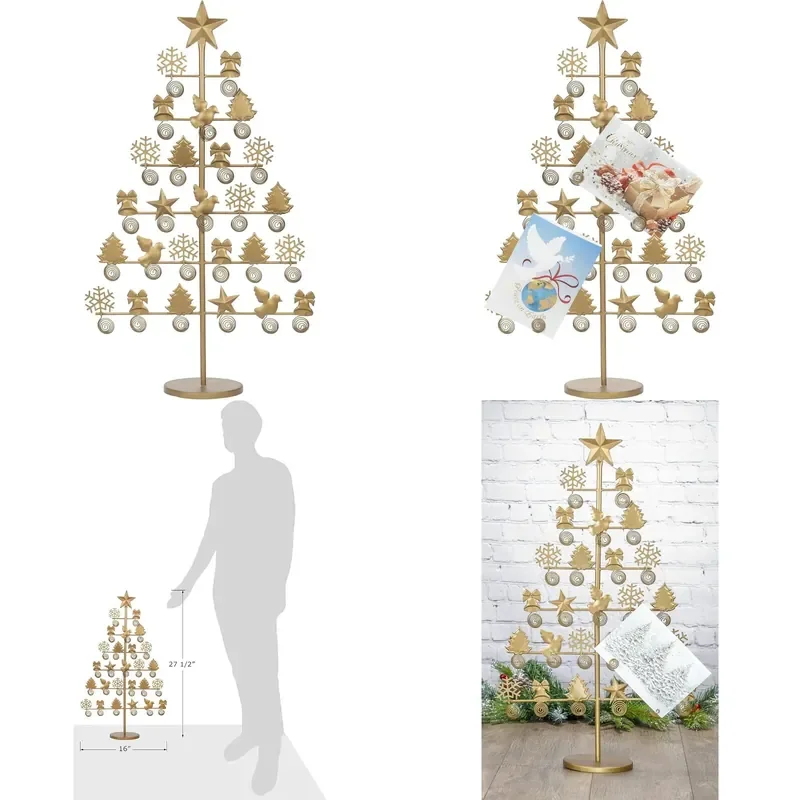 Metal Christmas Tree Card Holder Handmade Photo Stand Xmas Decoration Ornament for Holiday Scene Arrangement Display