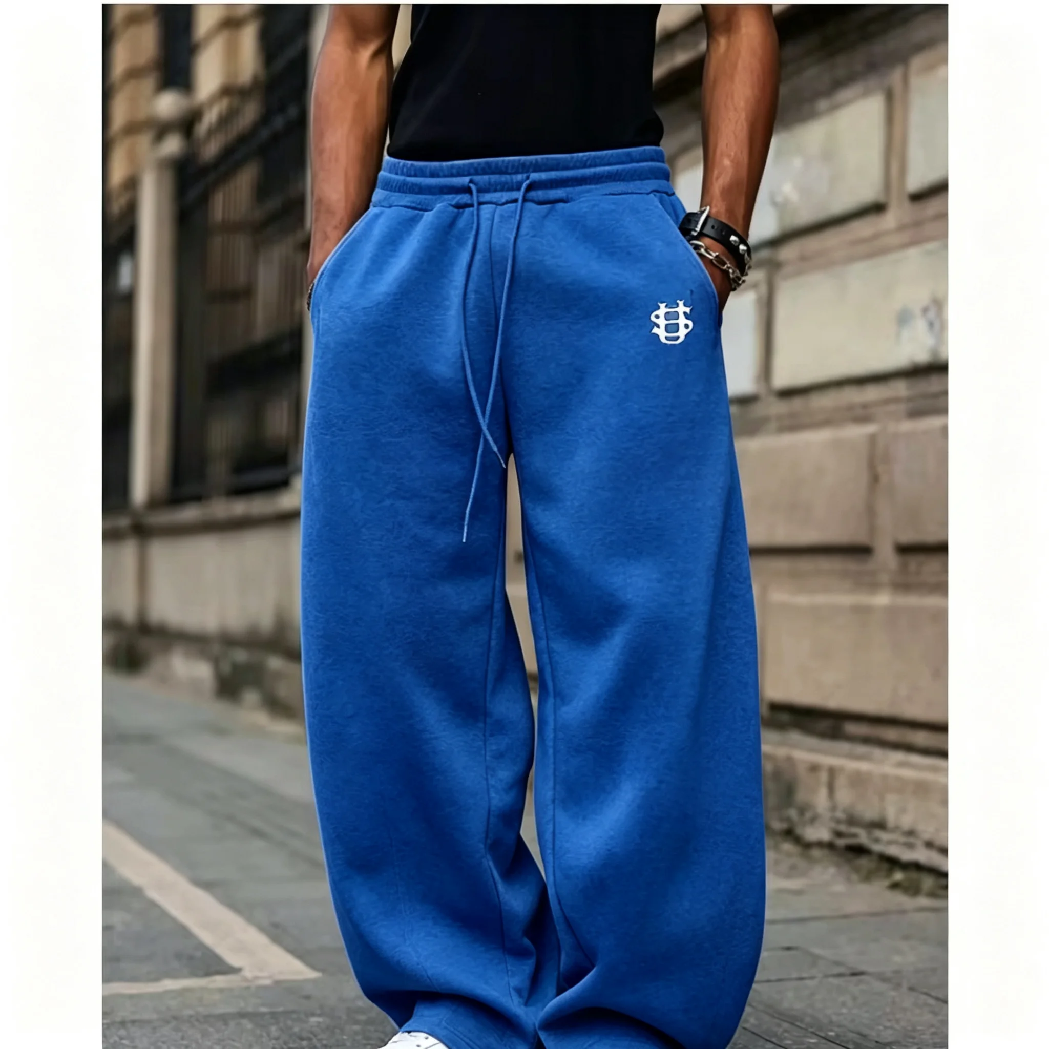 2026 Herren Streetwear Weitbeinige Jogginghose, Dollarzeichen-Stickerei, Lässige Sport-Langhose, Coole Modische Herbsthose, Ideal – Detail 6