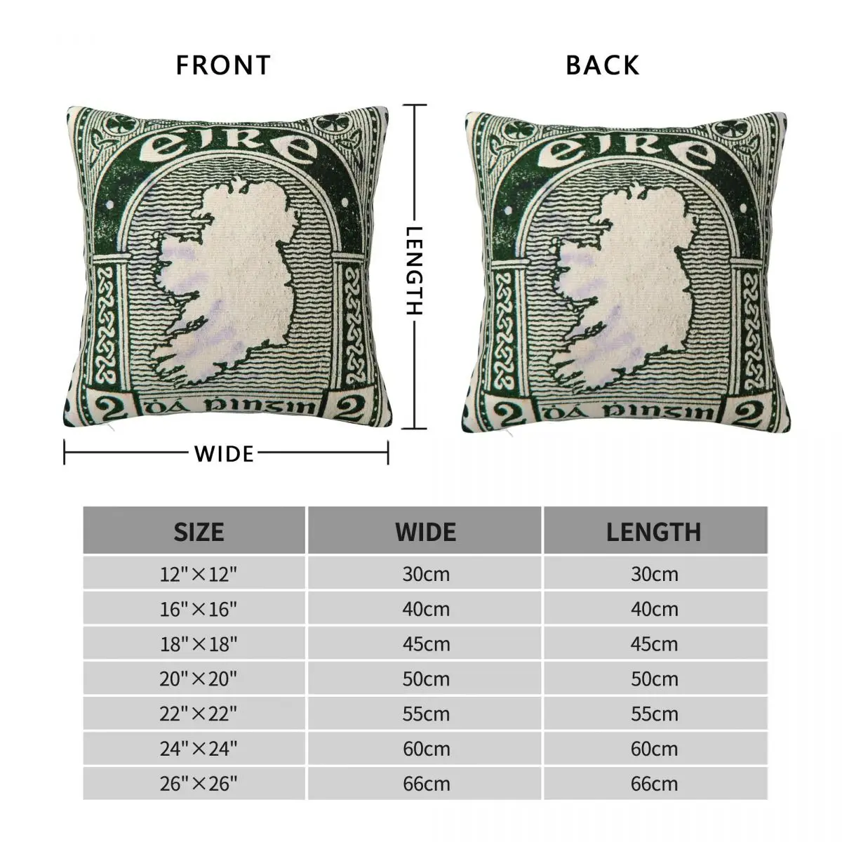 Eire Ireland Postage Stamp Square Pillowcase Polyester Linen Velvet Printed Zip Decorative Room Cushion Case 45x45