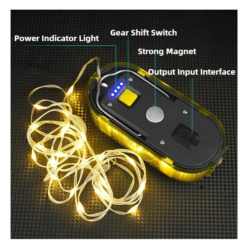 Portable Camping Lantern 6.5 Meters LED String Lights Rechargeable Tent Ambient Lighting 7 Modes Outdoor Waterproof Decor Lamp