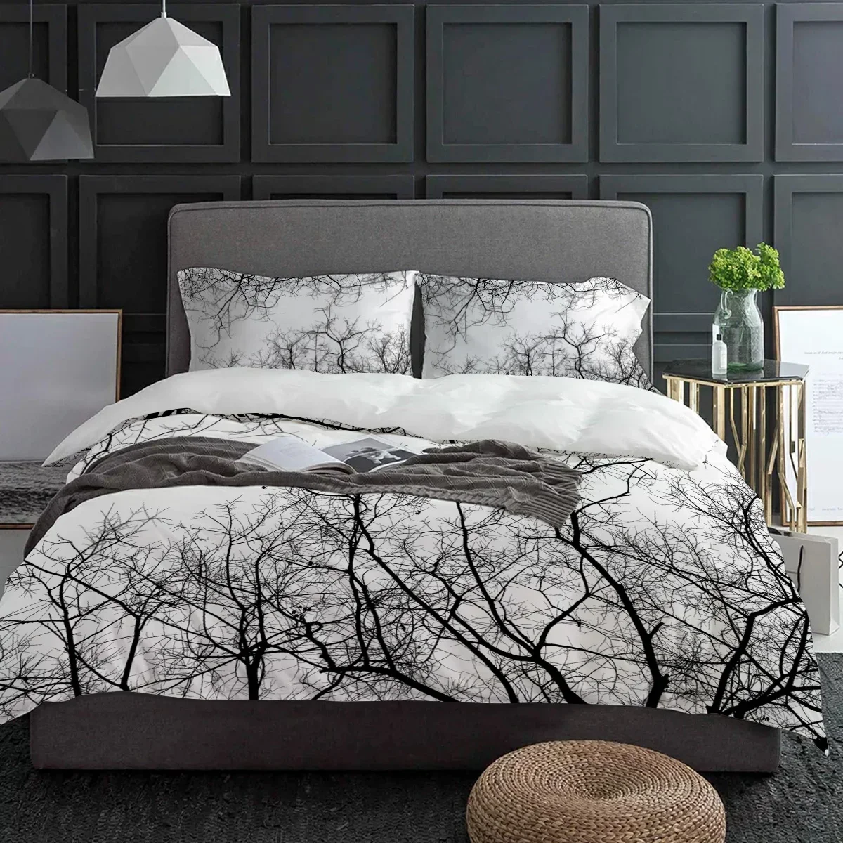 

Black White Branches 3pcs Couple Duvet Cover With Pillow Case Custom Comforter Bedding Set Quilt Cover Double Bed Home Textile