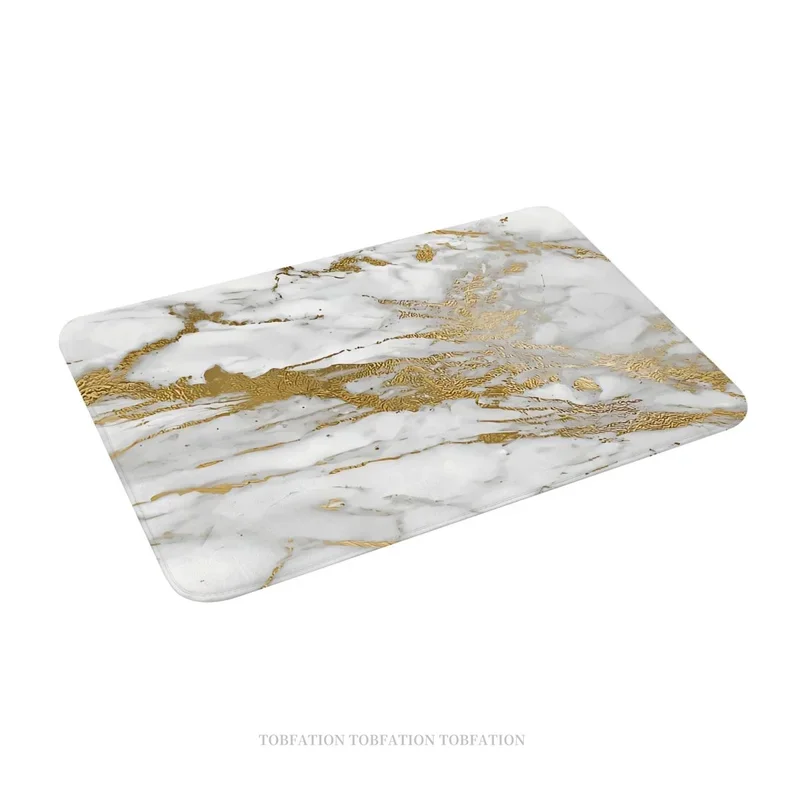 

JY01Bath Mat Gold Veins On Gray And White Faux Marble Doormat Flannel Carpet Outdoor Rug Home Decor@9^p@1