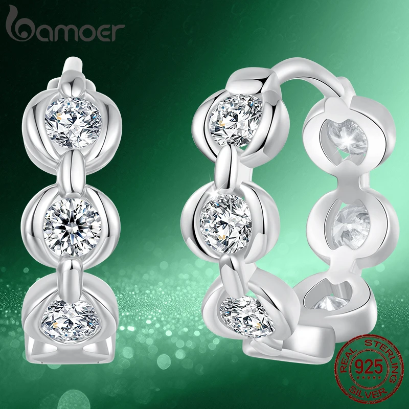 

Женские серьги-кольца с муассанитом BAMOER, гипоаллергенные круглые серьги Huggies из стерлингового серебра 925 пробы с лабораторным бриллиантом цвета D