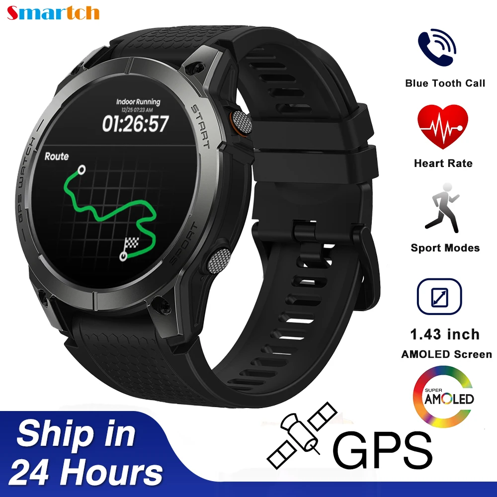 Смарт-часы мужские спортивные с AMOLED-экраном 1,43 дюйма, GPS, пульсометром и оксиметром