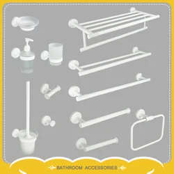 White Bathroom Hardware Set Stainless Steel Towel Rack Toilet Paper Holder Towel Ring Hook Toilet Brush Bathroom Accessories
