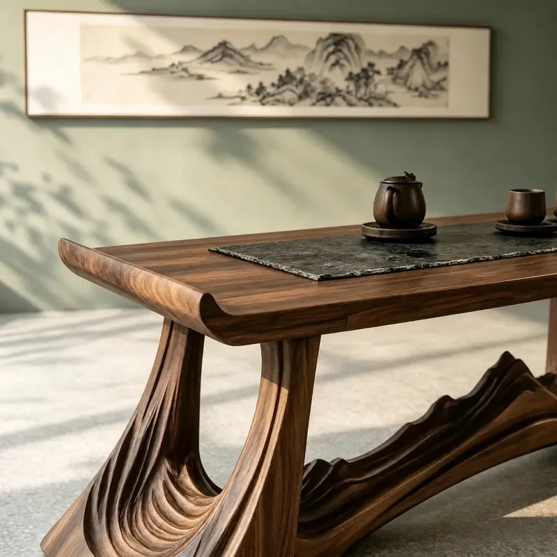 New Chinese Style North American Black Walnut Solid Wood Tea Table Special Shaped Tenon and Mortise Office Desk for
